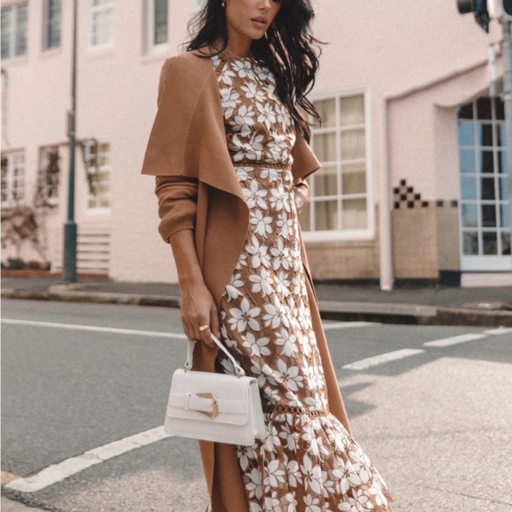 Floral Lace Maxi Dress in Brown and White
